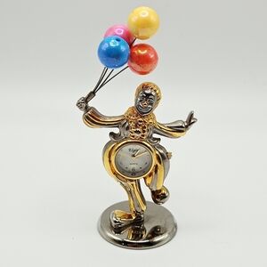 VINTAGE Elgin Mini Clown Clock Figurine with Colorful Balloons Collectible
